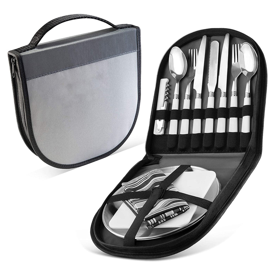 Stainless Steel Foldable Camping Cutlery Set Fork Spoon Knife Bottle Opener