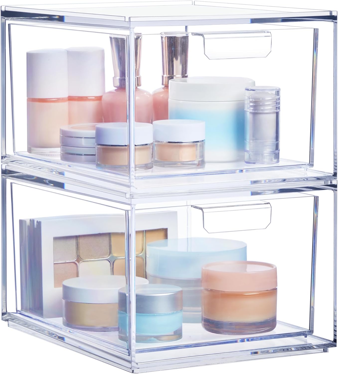 Stackable Clear Plastic Organizer Drawers Cosmetic Storage Set