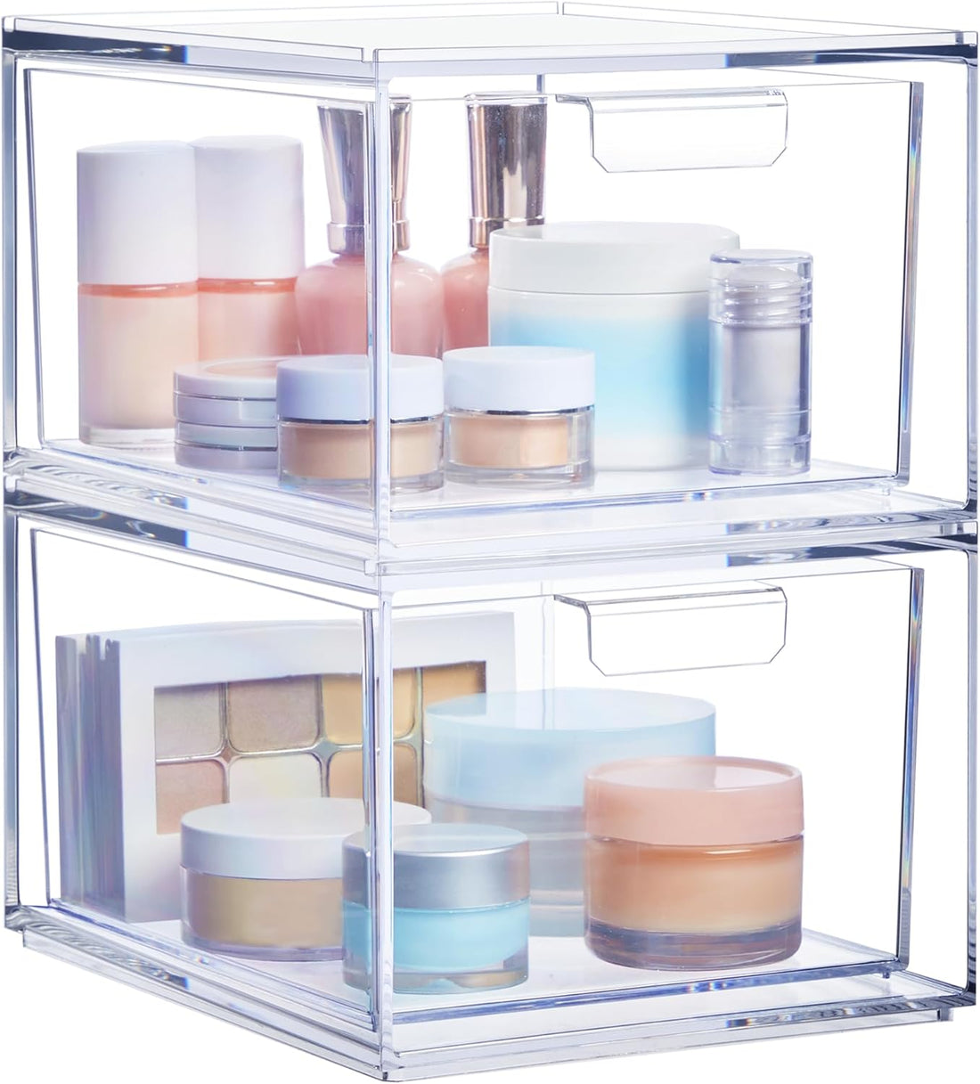 Stackable Clear Plastic Organizer Drawers Cosmetic Storage Set