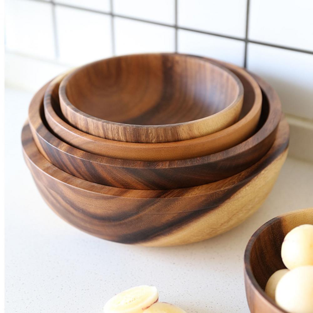 Natural Wooden Fruit Salad Bowl Kitchen Serving Bowl Household Use