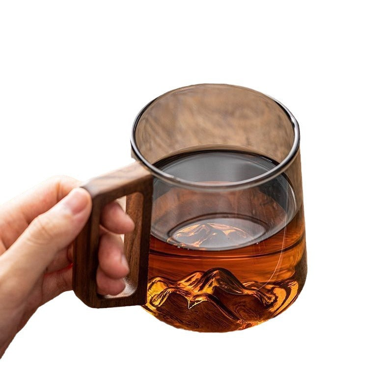 Glass Wooden Handle Drinking Cup Large Capacity Kitchen Mug