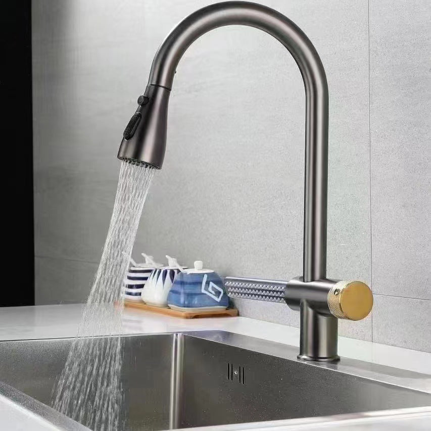 Gun Gray Stainless Steel Waterfall Kitchen Faucet Single Sink