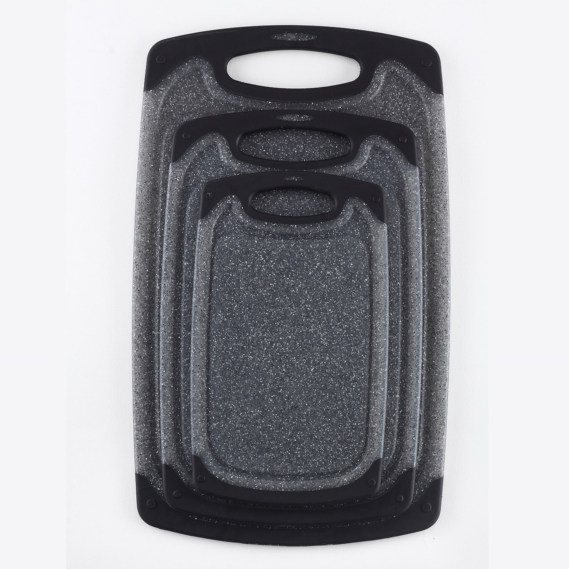 Three Piece Plastic Cutting Board Set With Hanging Design