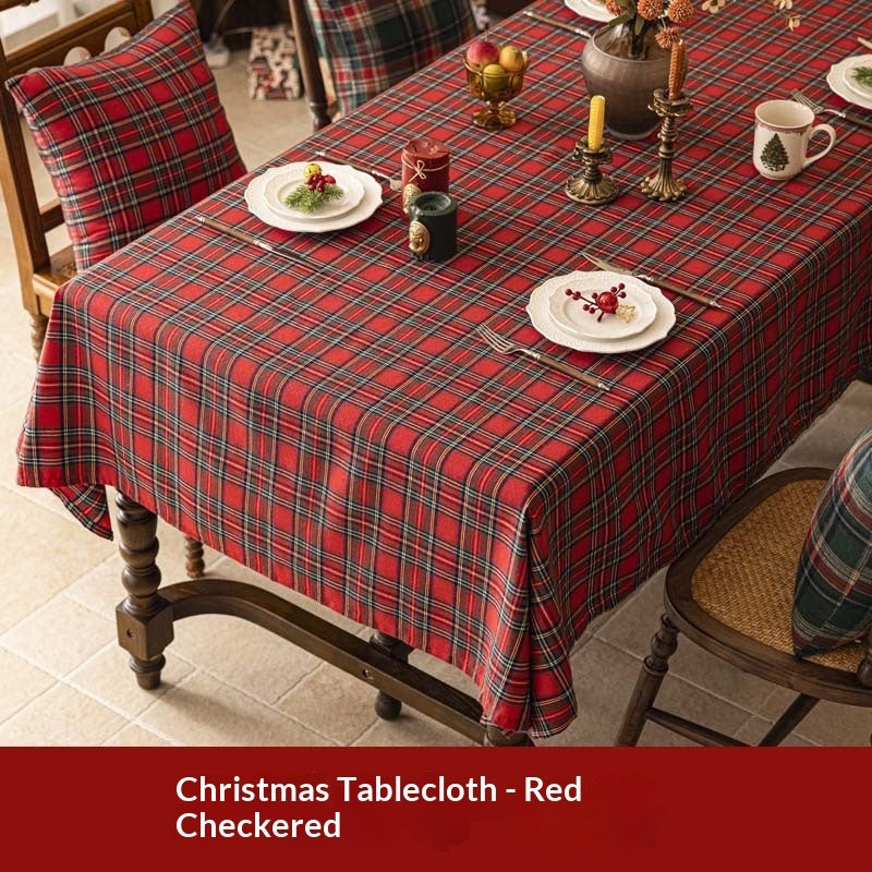 Retro Red Plaid Rectangular Christmas Festive Tablecloth Decor