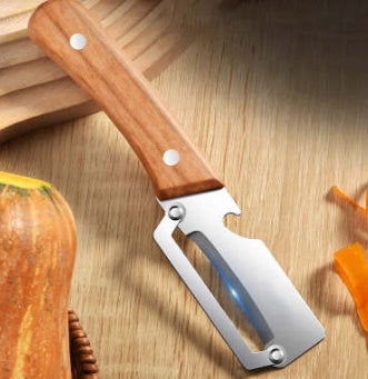 Wooden Handle Stainless Steel Vegetable Peeler Bottle Opener 2 In 1
