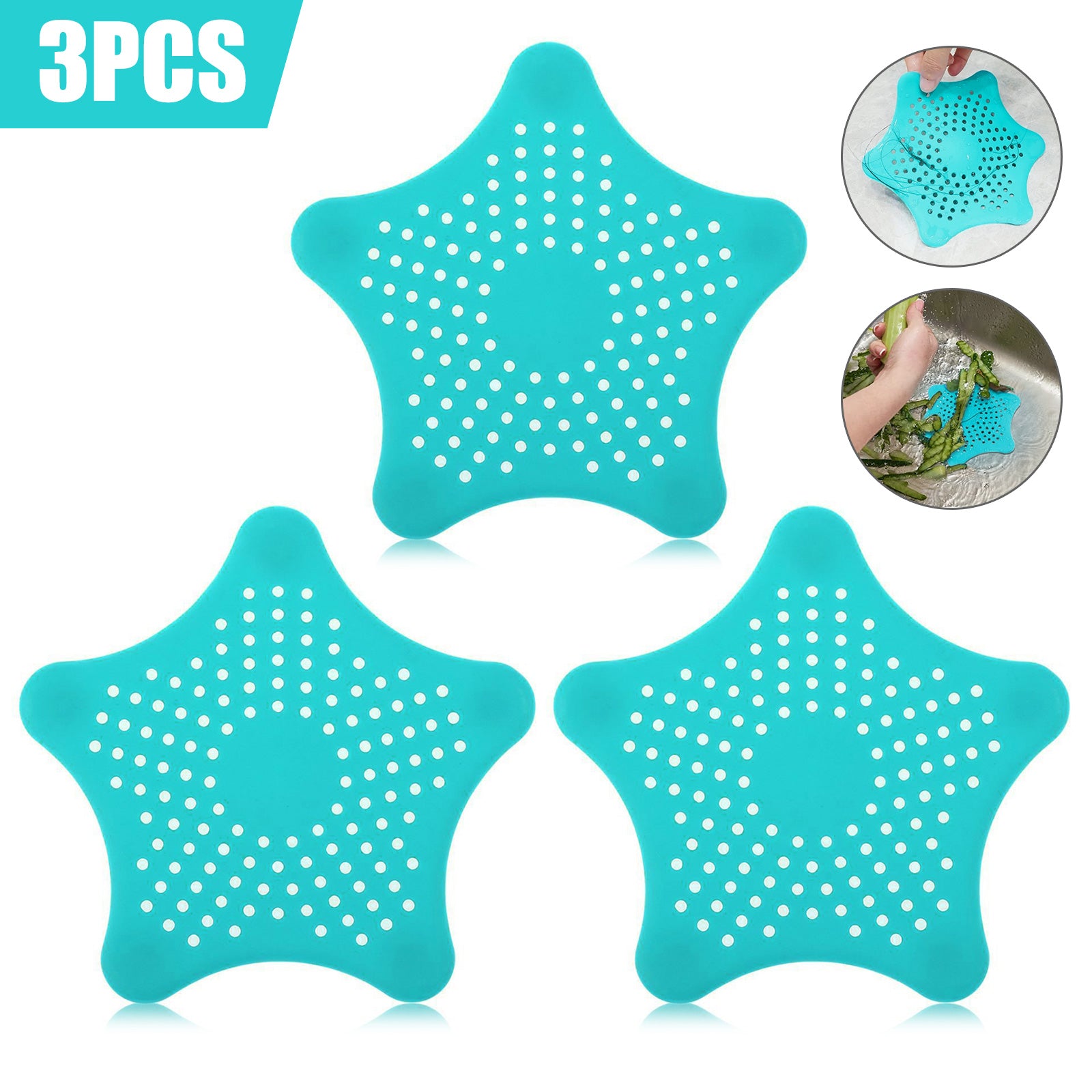 3Pcs Silicone Starfish Sink Drain Hair Catcher Filters