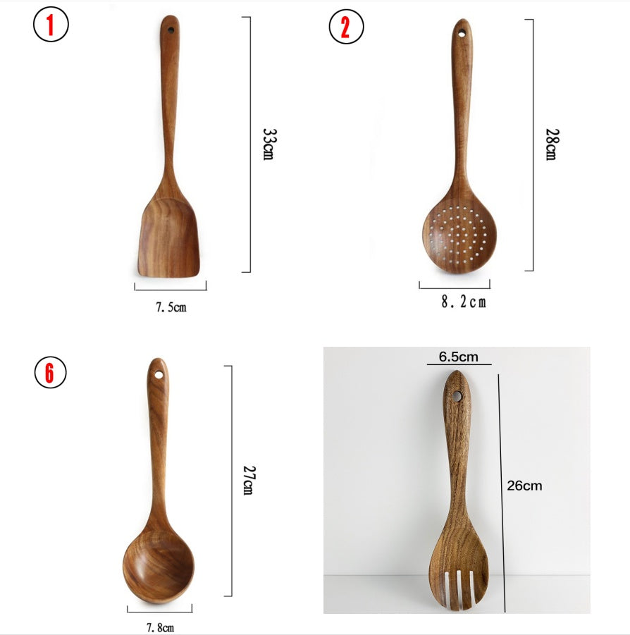 Thailand Teak Wood Kitchen Utensil Set Spoon Ladle Skimmer