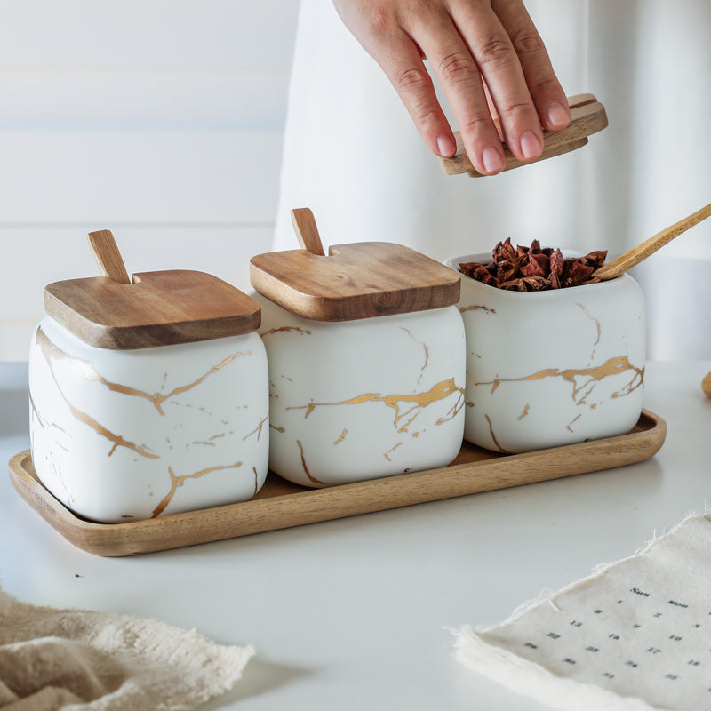 Nordic Gold Marble Storage Jar Set