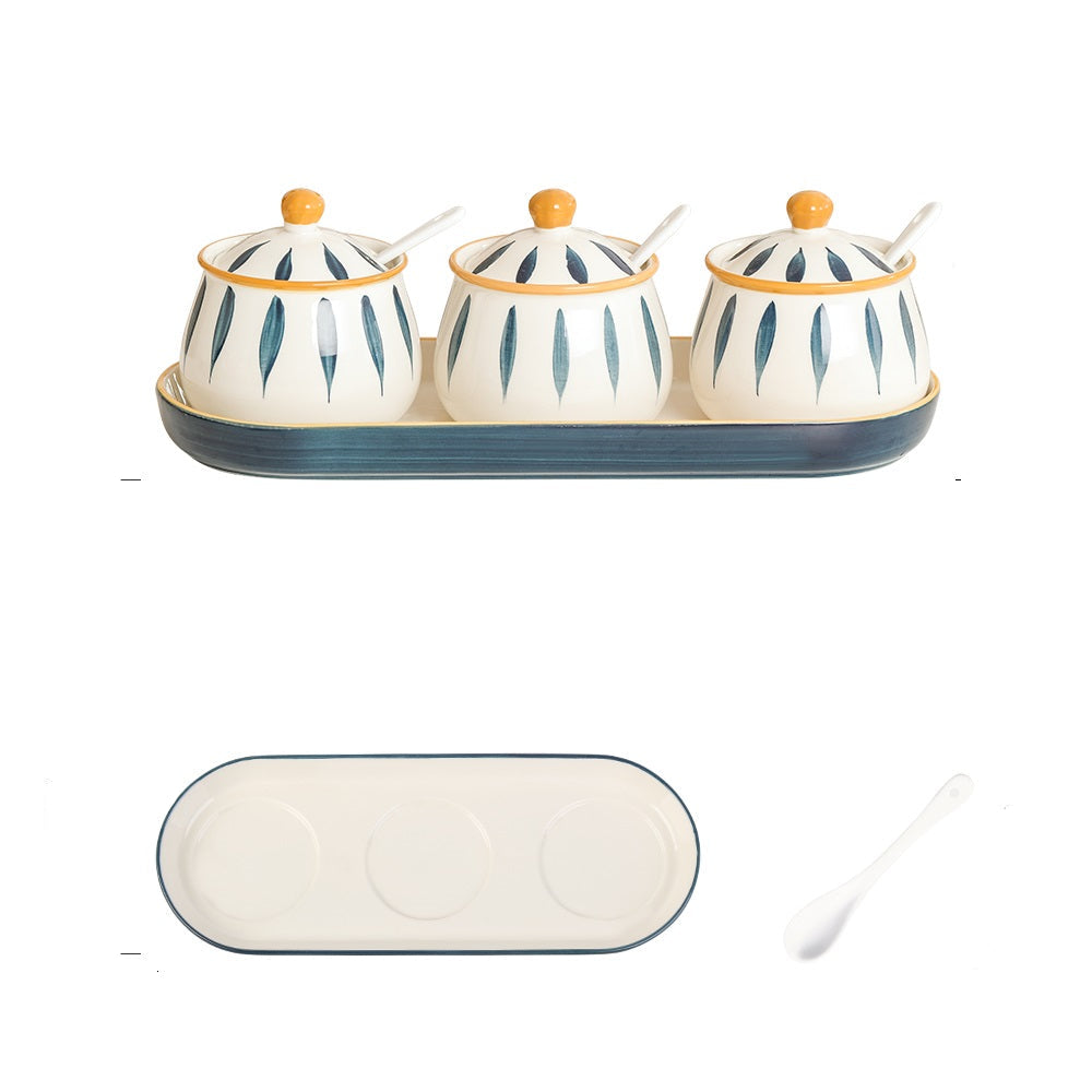 Household Kitchen Condiment Pot Ceramic Suit