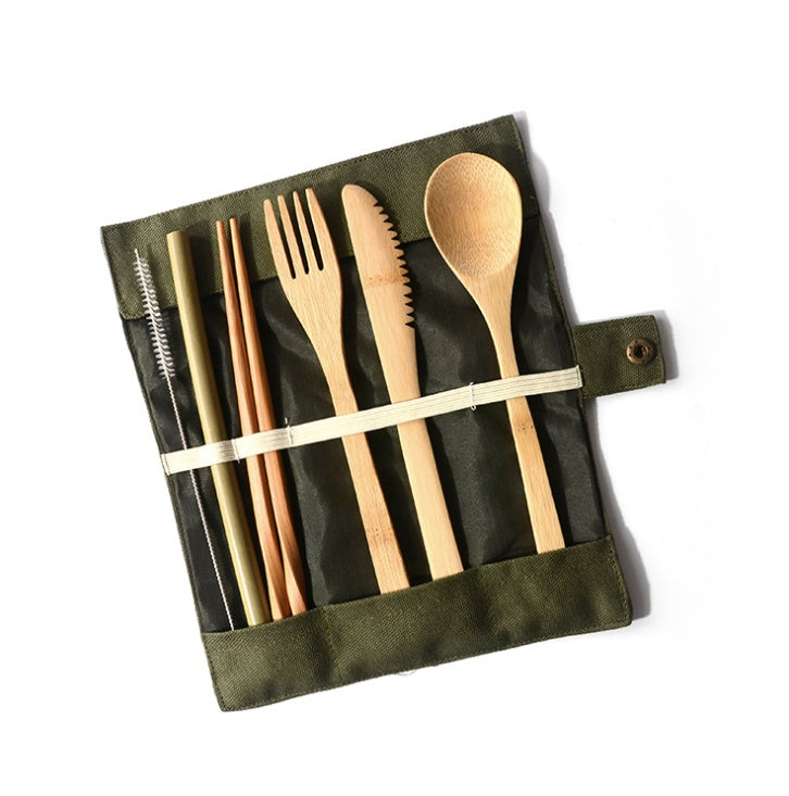 Reusable Bamboo Travel Cutlery Set With Pouch