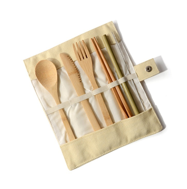 Reusable Bamboo Travel Cutlery Set With Pouch