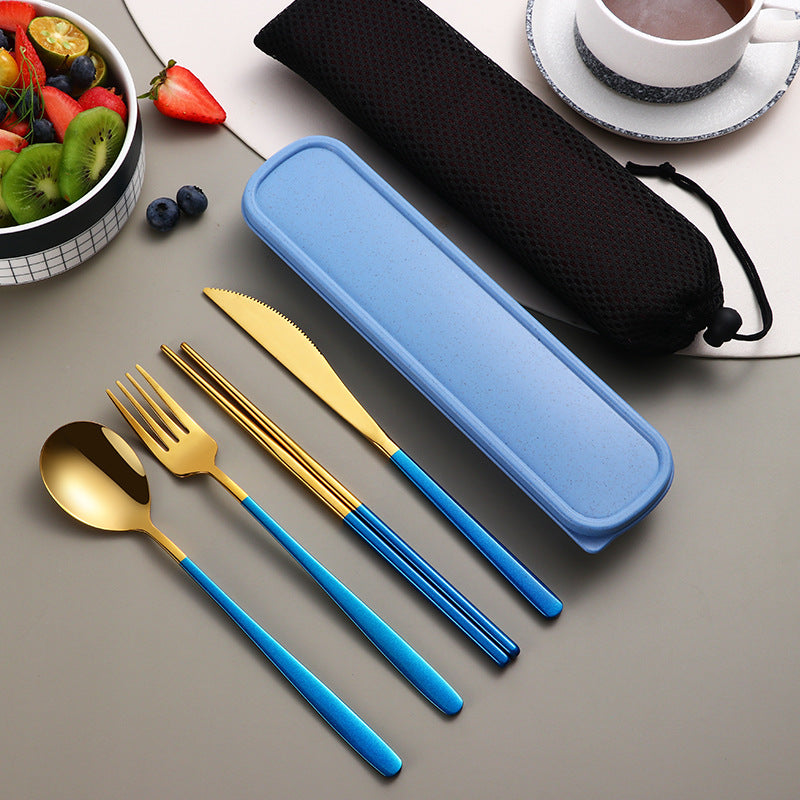 Gold Stainless Steel Portable Cutlery Set With Case