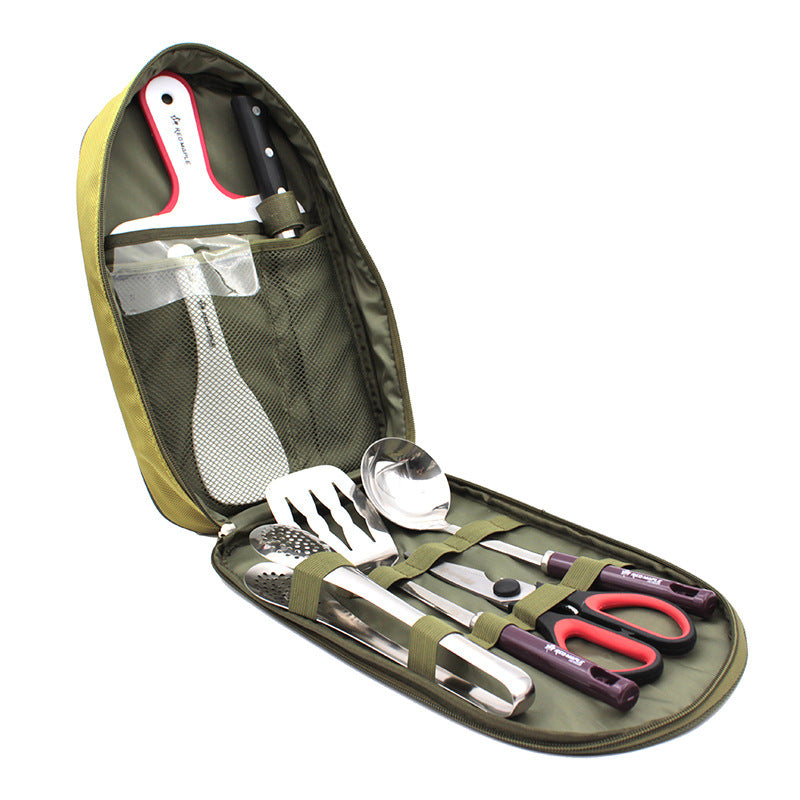 8Pcs Portable Camping Kitchen Utensil Set BBQ Grill Tools