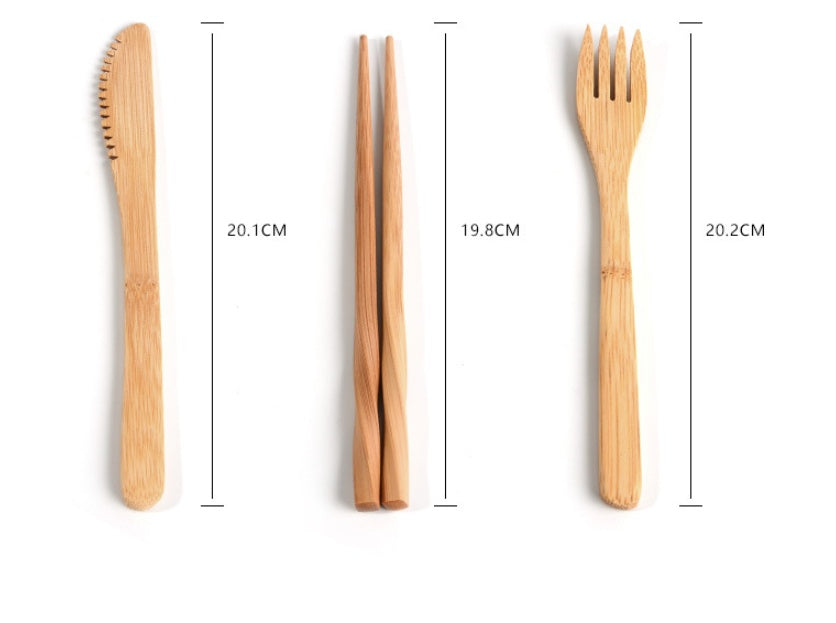Reusable Bamboo Travel Cutlery Set With Pouch