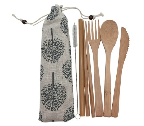 Reusable Bamboo Travel Cutlery Set With Pouch