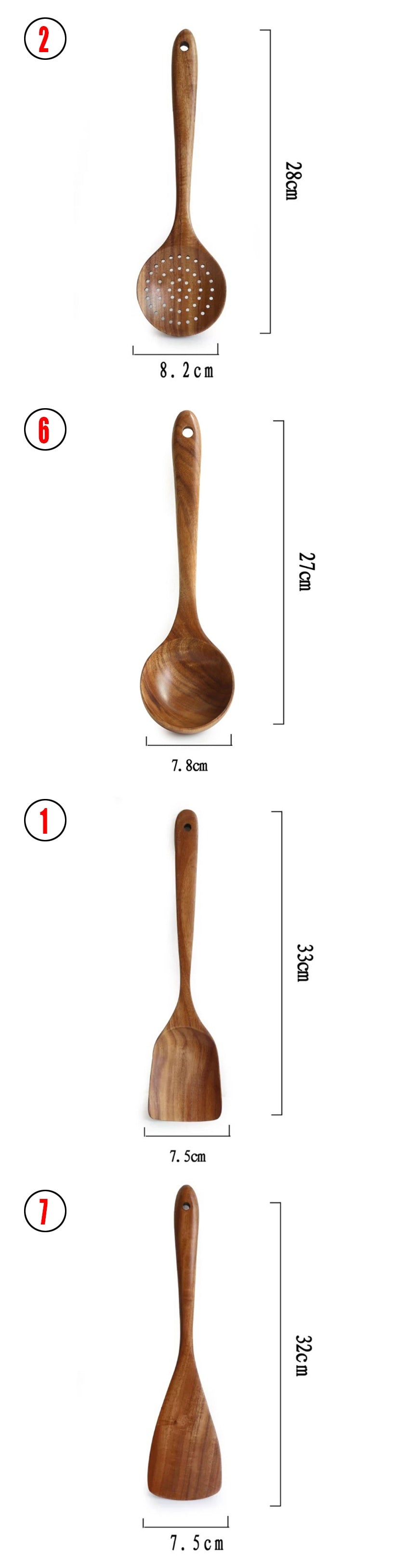 Thailand Teak Wood Kitchen Utensil Set Spoon Ladle Skimmer