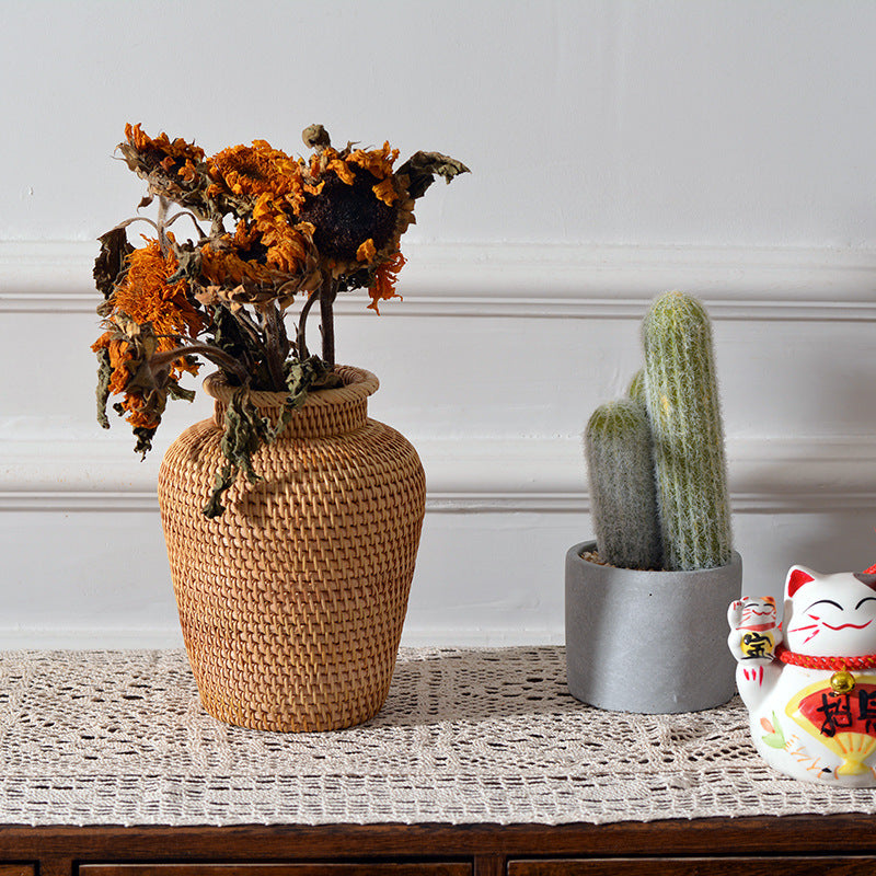 Rattan Woven Decorative Vase Floral Basket Tabletop Ornament