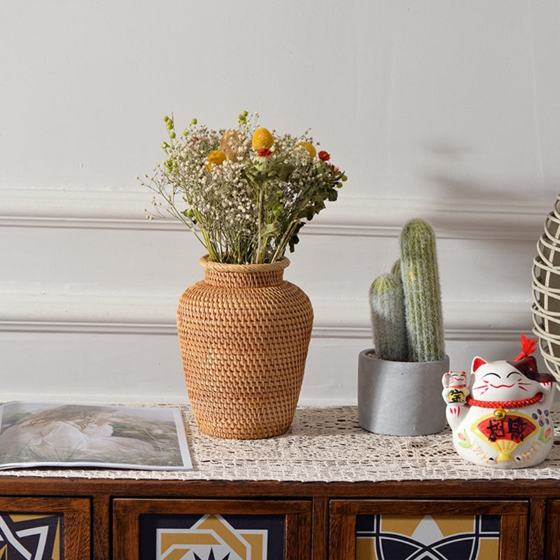 Rattan Woven Decorative Vase Floral Basket Tabletop Ornament