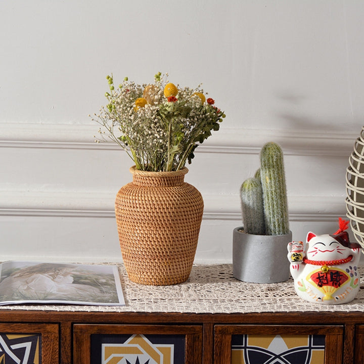 Rattan Woven Decorative Vase Floral Basket Tabletop Ornament
