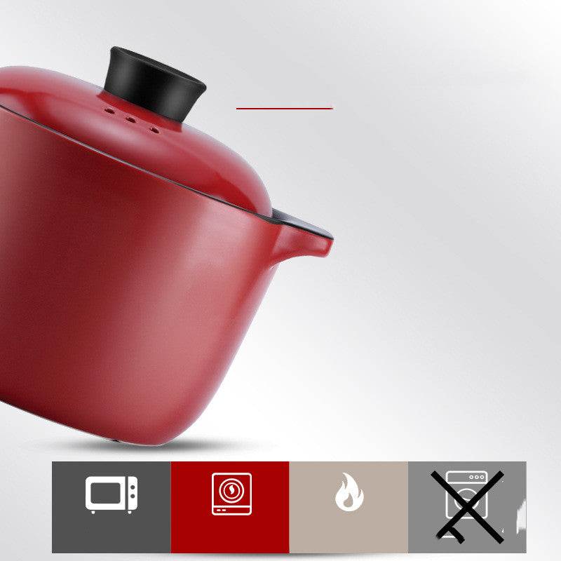 Red Ceramic Stock Pot Heat Resistant Multi Purpose Casserole