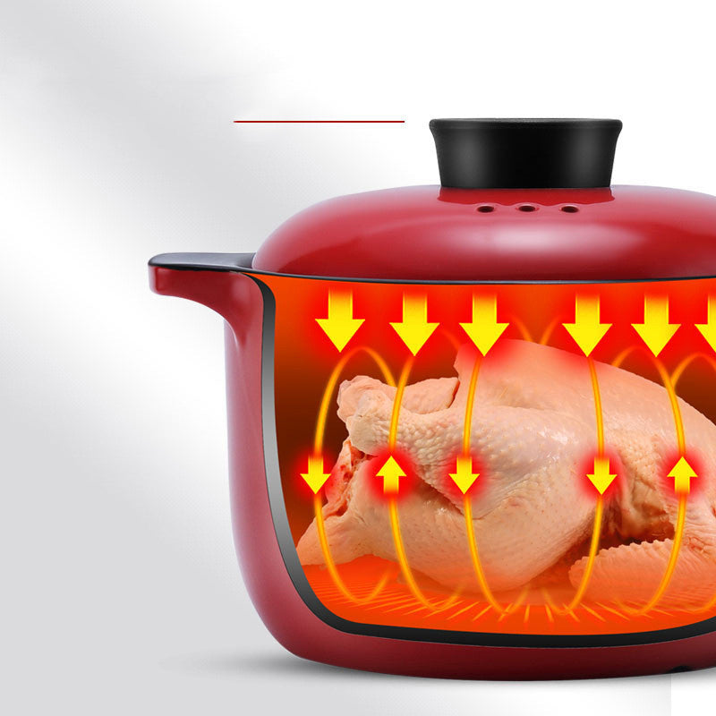 Red Ceramic Stock Pot Heat Resistant Multi Purpose Casserole