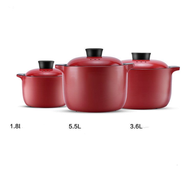 Red Ceramic Stock Pot Heat Resistant Multi Purpose Casserole