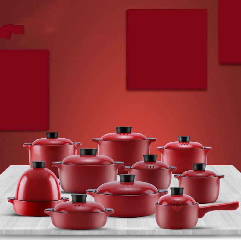 Red Ceramic Stock Pot Heat Resistant Multi Purpose Casserole