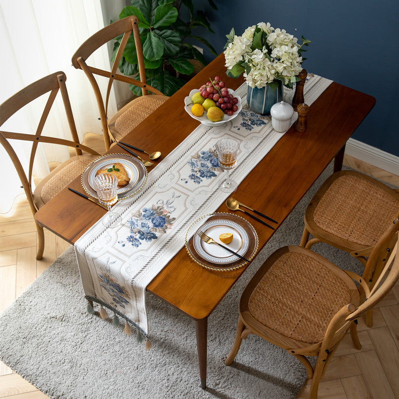 Chenille Tassel Table Runner Polyester Decorative Household Tablecloth