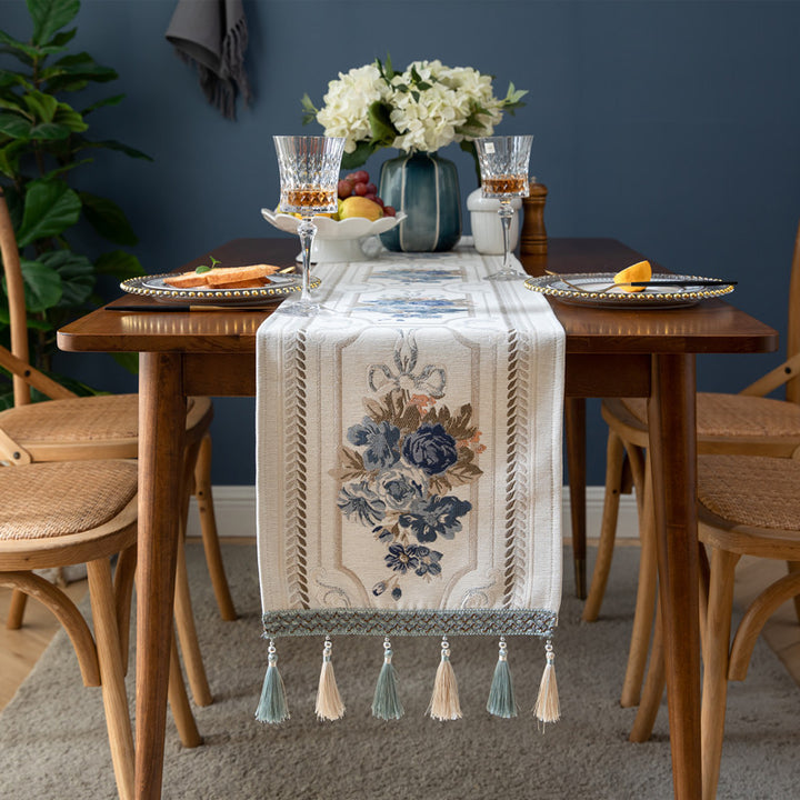 Chenille Tassel Table Runner Polyester Decorative Household Tablecloth