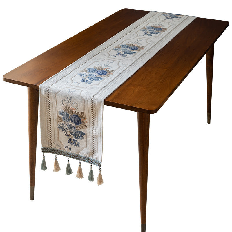 Chenille Tassel Table Runner Polyester Decorative Household Tablecloth