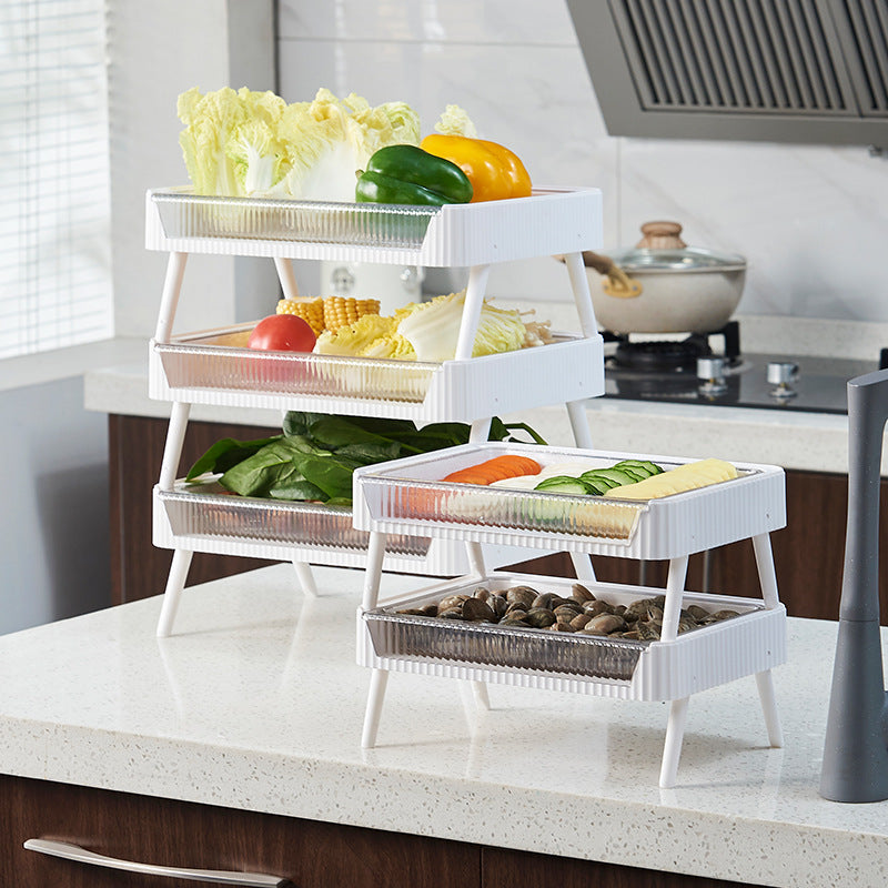 Kitchen Folding Storage Rack Draining Basket Organizer Stackable Shelf