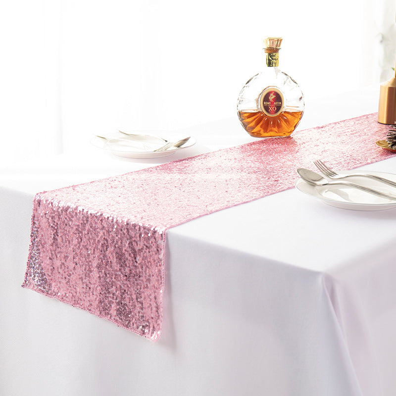 Sequined Embroidered Mediterranean Table Runner With Gypsophila Design