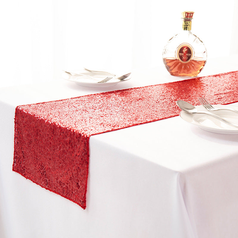 Sequined Embroidered Mediterranean Table Runner With Gypsophila Design