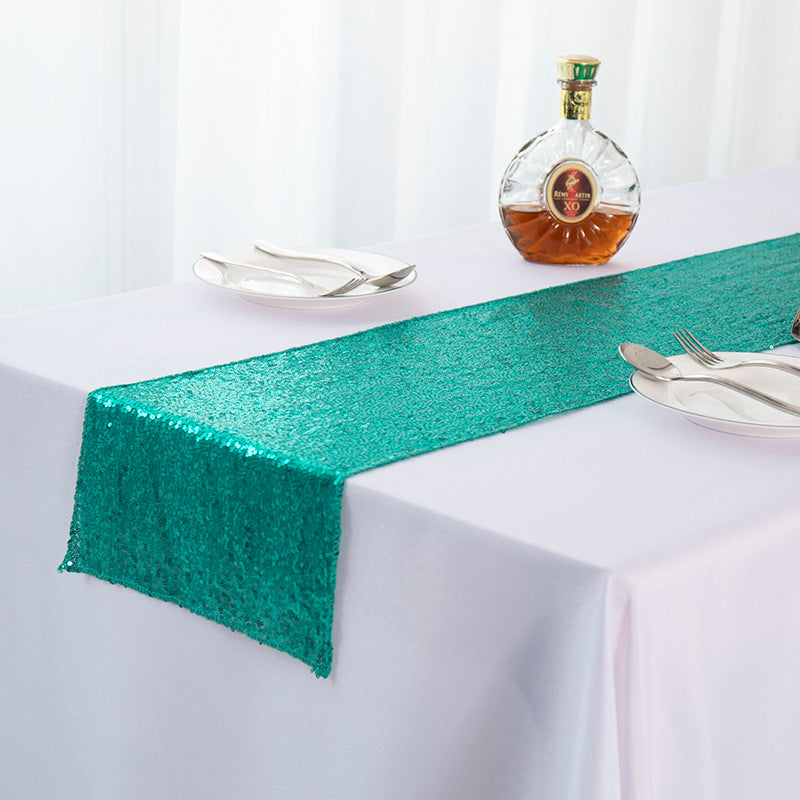 Sequined Embroidered Mediterranean Table Runner With Gypsophila Design