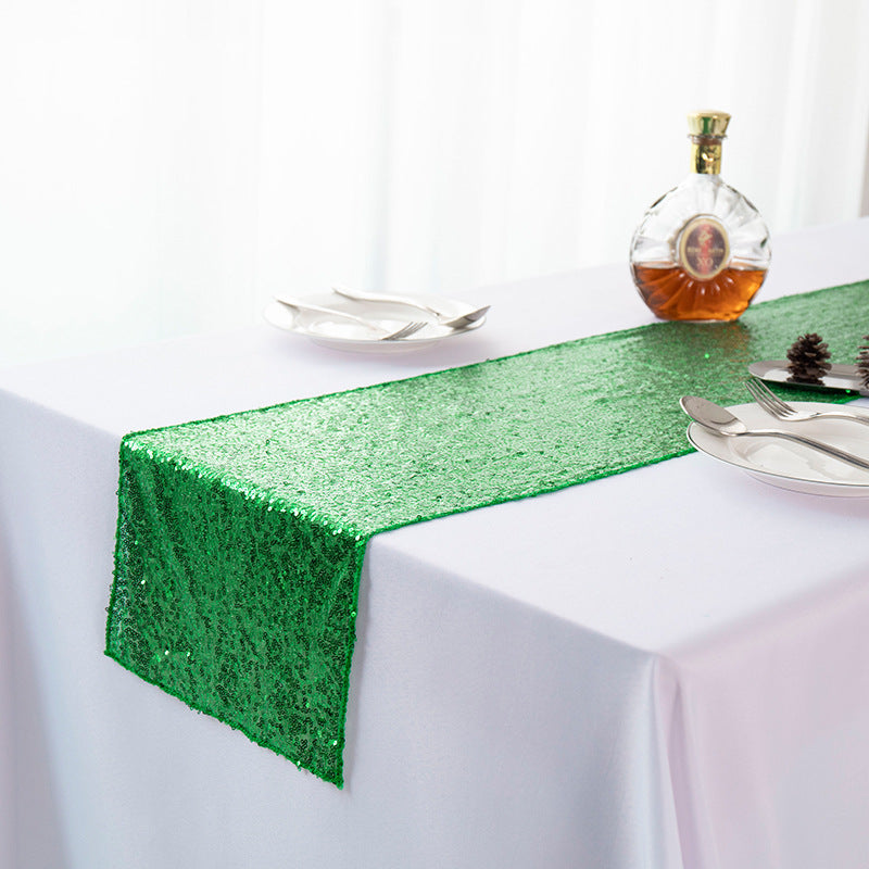 Sequined Embroidered Mediterranean Table Runner With Gypsophila Design