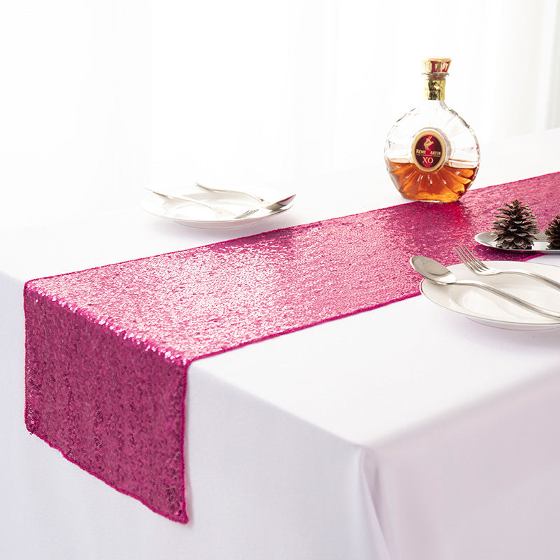 Sequined Embroidered Mediterranean Table Runner With Gypsophila Design