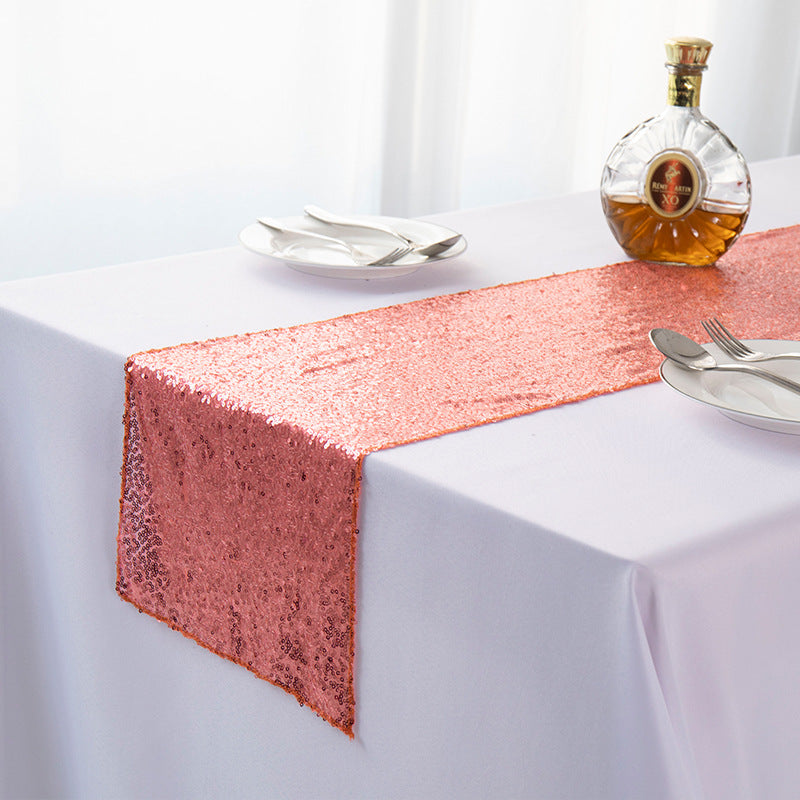 Sequined Embroidered Mediterranean Table Runner With Gypsophila Design