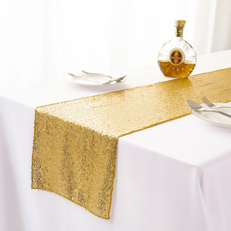 Sequined Embroidered Mediterranean Table Runner With Gypsophila Design