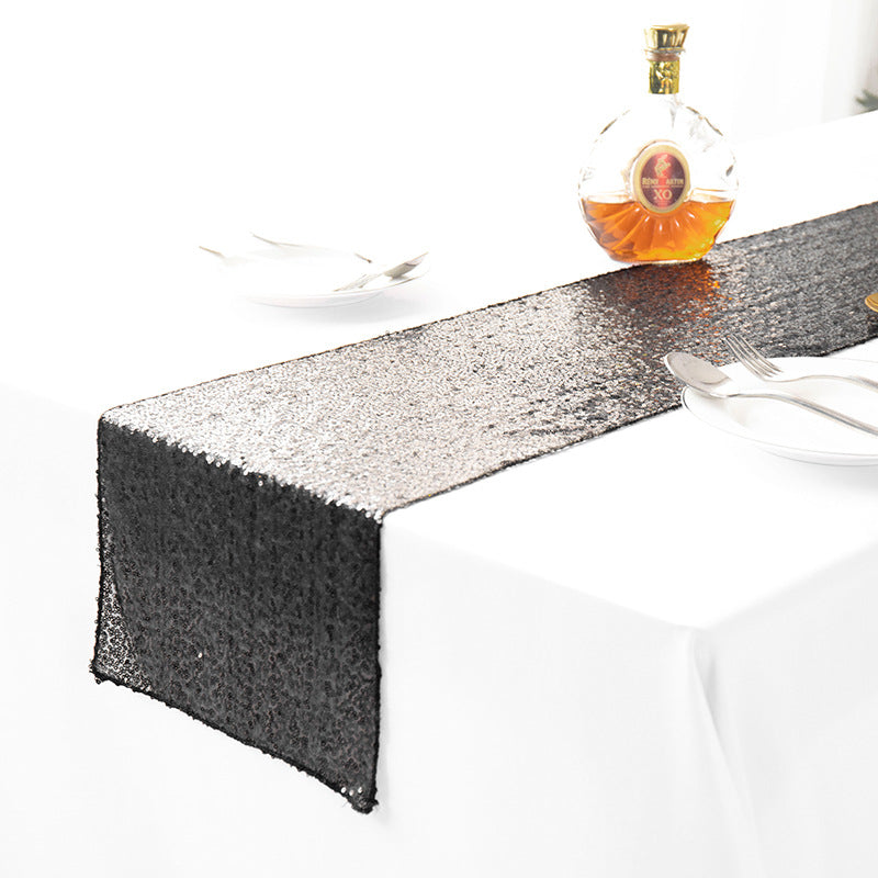 Sequined Embroidered Mediterranean Table Runner With Gypsophila Design