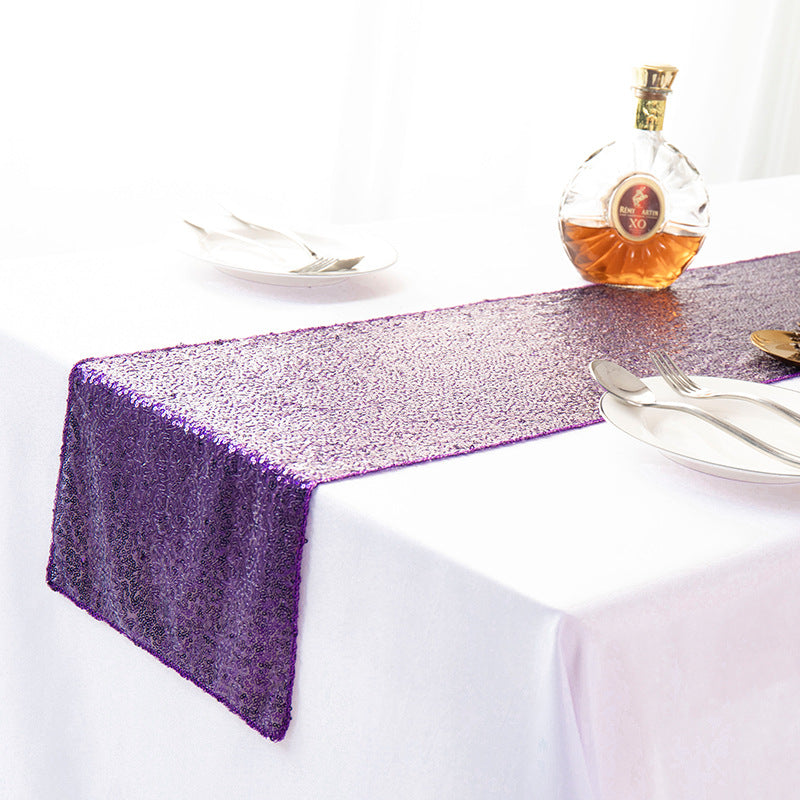 Sequined Embroidered Mediterranean Table Runner With Gypsophila Design