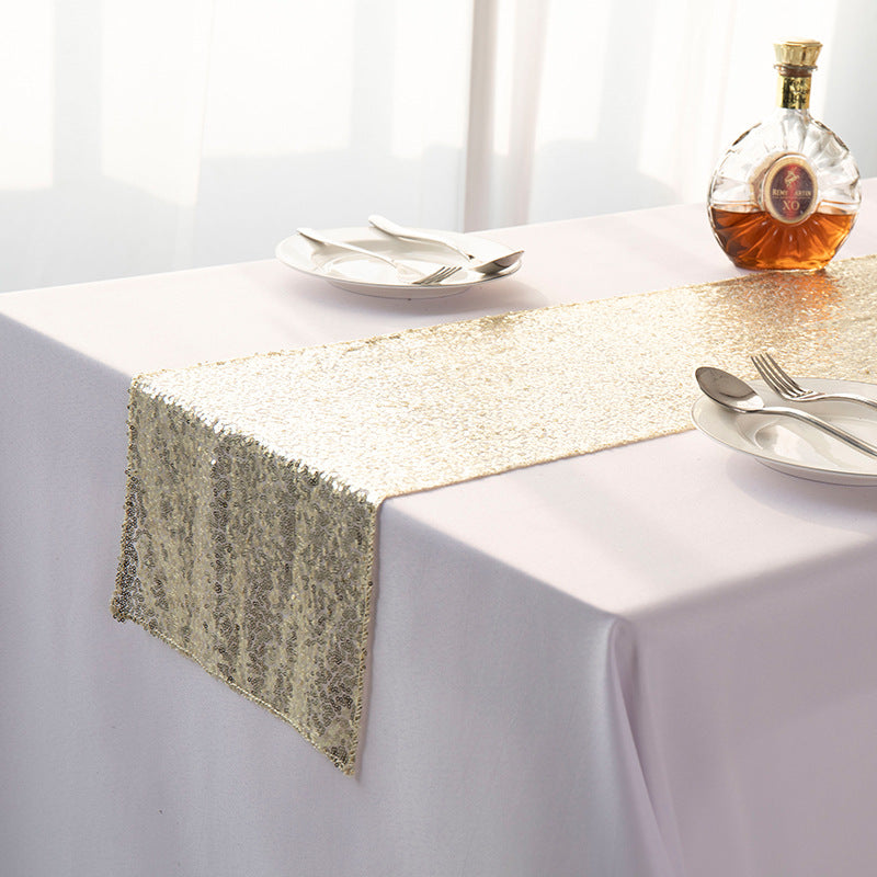 Sequined Embroidered Mediterranean Table Runner With Gypsophila Design