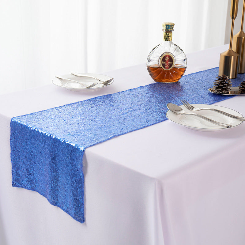 Sequined Embroidered Mediterranean Table Runner With Gypsophila Design