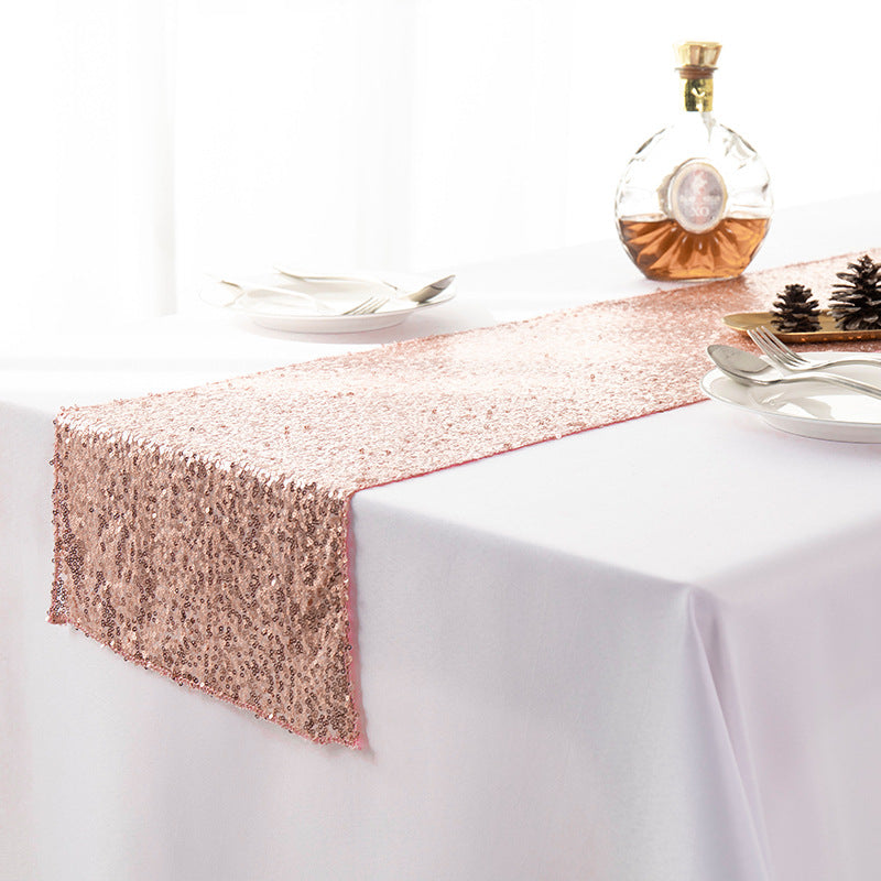Sequined Embroidered Mediterranean Table Runner With Gypsophila Design