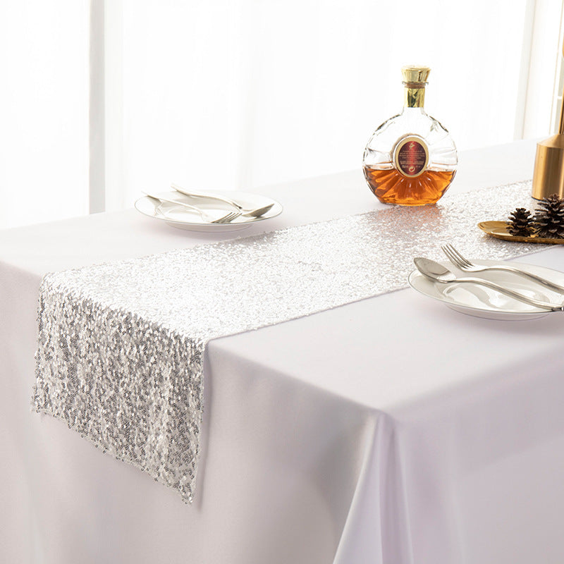 Sequined Embroidered Mediterranean Table Runner With Gypsophila Design