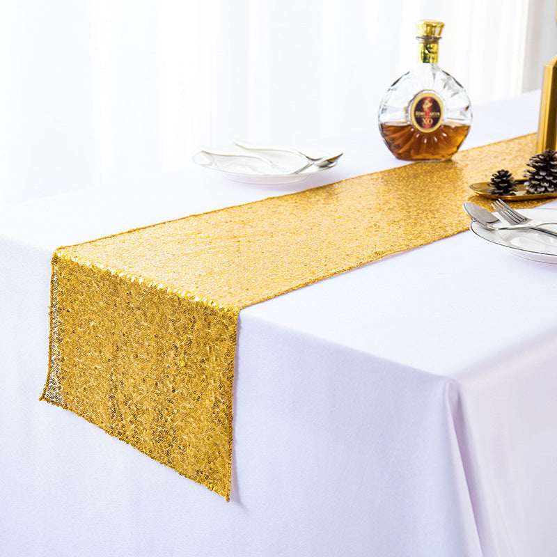 Sequined Embroidered Mediterranean Table Runner With Gypsophila Design