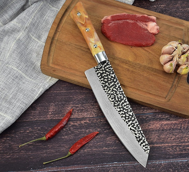 Stainless Steel Chef Knife With Marbled Handle For Meat Slicing