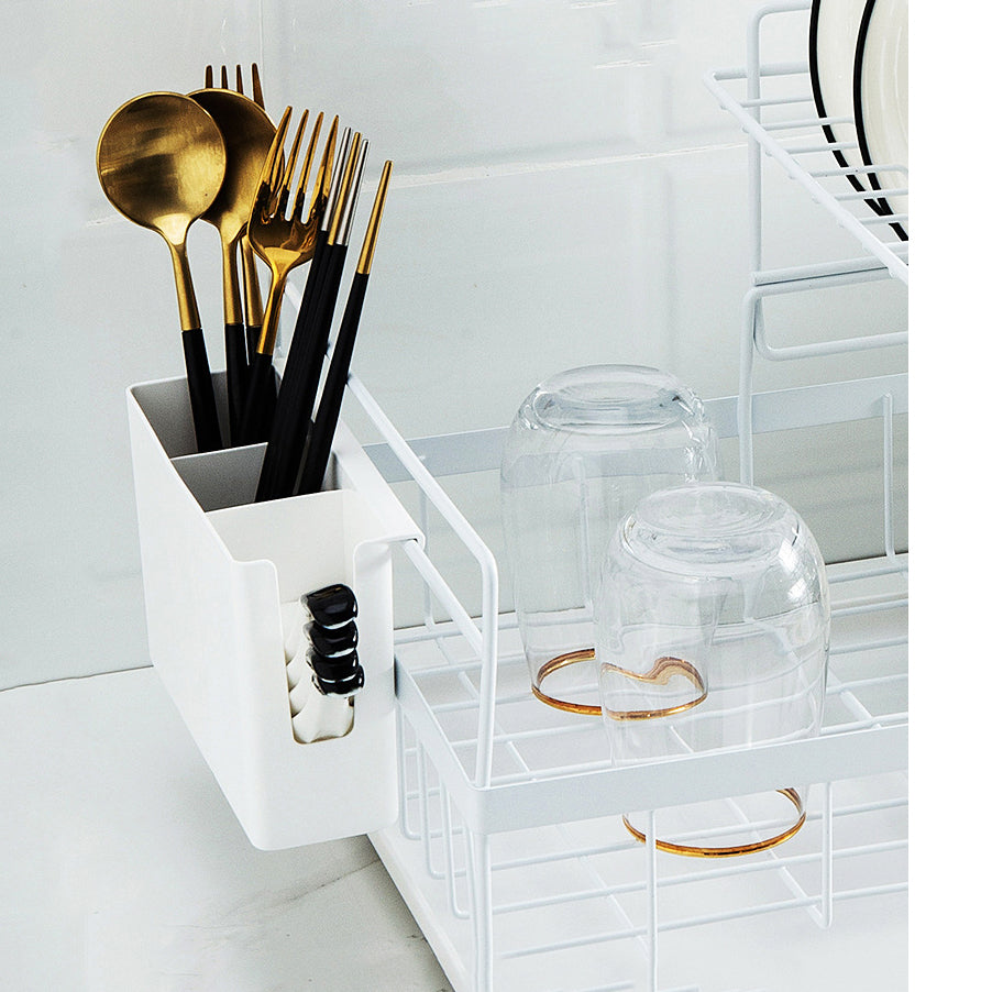 Double-Tier Metal Dish Drying Rack for Kitchen Sink