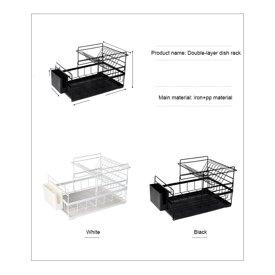 Double-Tier Metal Dish Drying Rack for Kitchen Sink