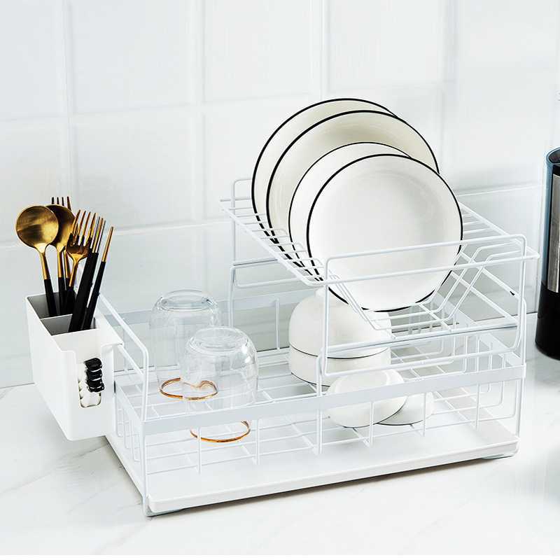 Double-Tier Metal Dish Drying Rack for Kitchen Sink