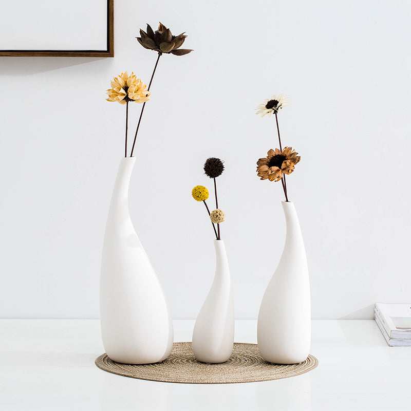 Modern White Ceramic Water Drop Vase Dried Flower Decor